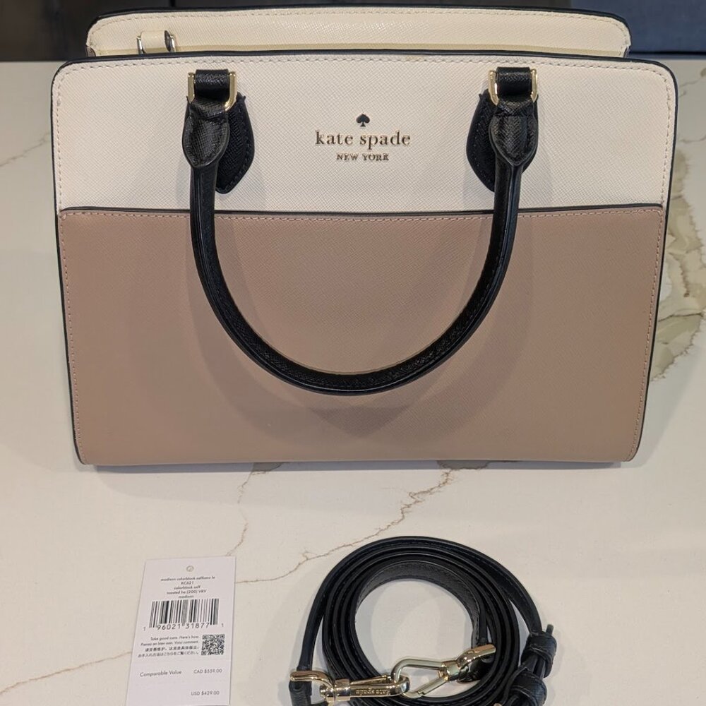 Kate Spade Madison Toasted Hazelnut Colorblock Medium Satchel Saffiano Leather
